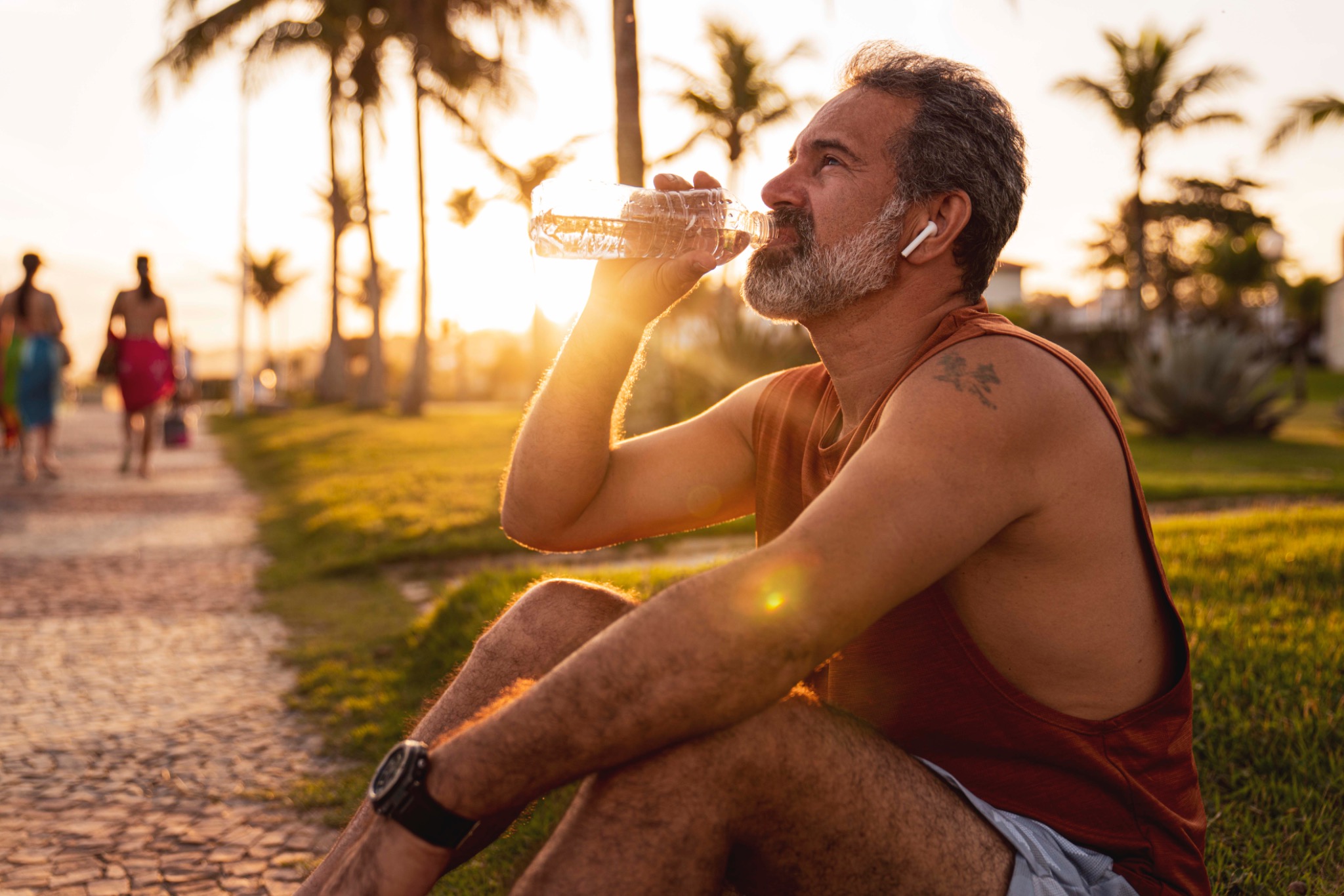 Man resting in warm late-afternoon light